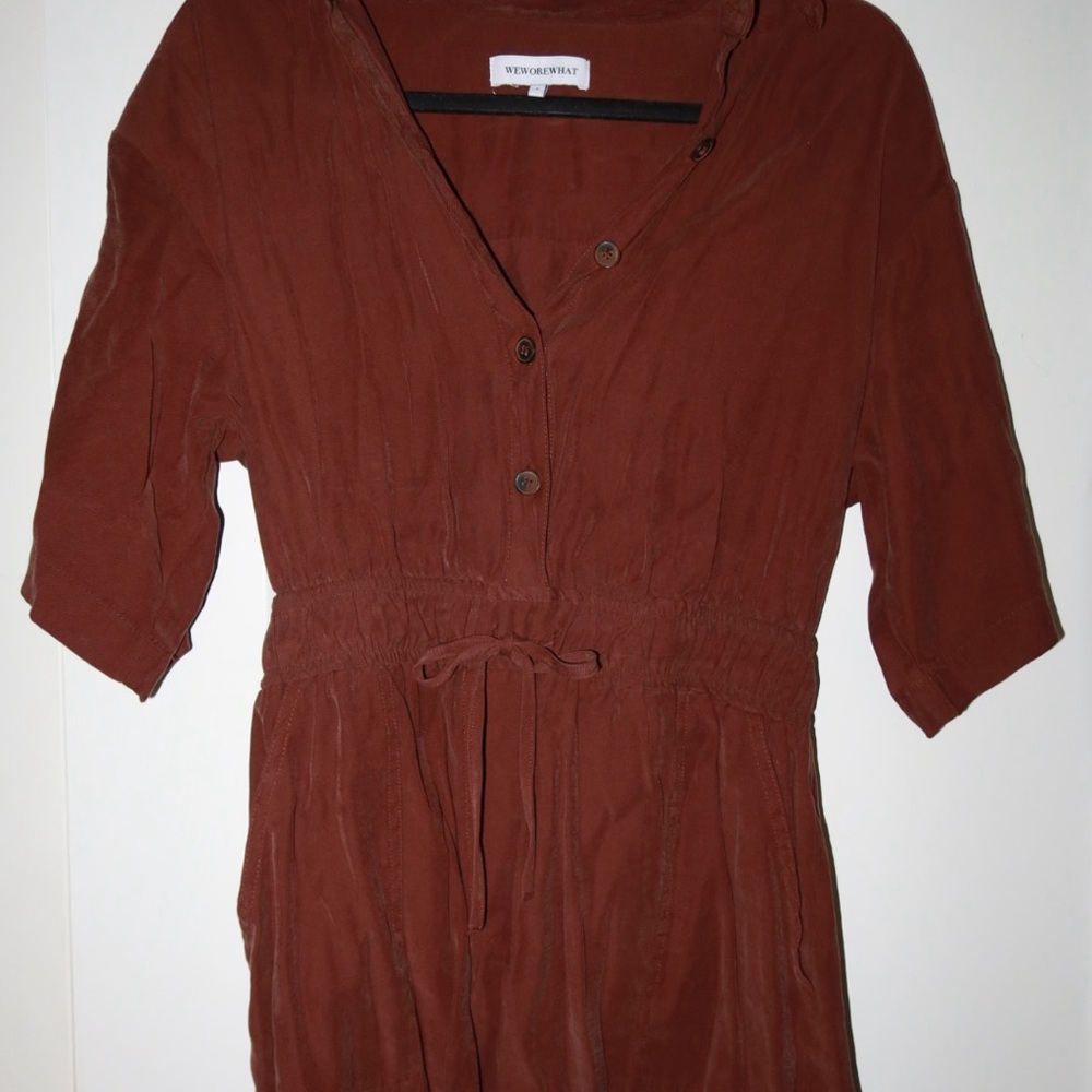 Weworewhat Brown Button-Down Romper - image 1